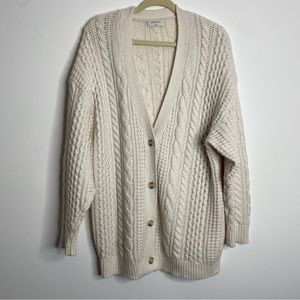 Babaton Cheshire Relaxed Cable Knit Chunky Button Up Cardigan Sweater Ivory M